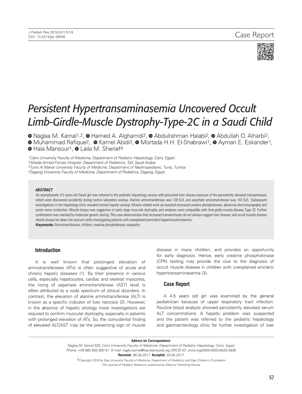 Persistent Hypertransaminasemia Uncovered Occult Limb-Girdle-Muscle Dystrophy-Type-2C in a Saudi Child Naglaa M