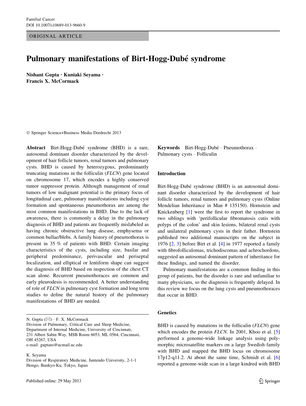 Pulmonary Manifestations of Birt-Hogg-Dubé Syndrome