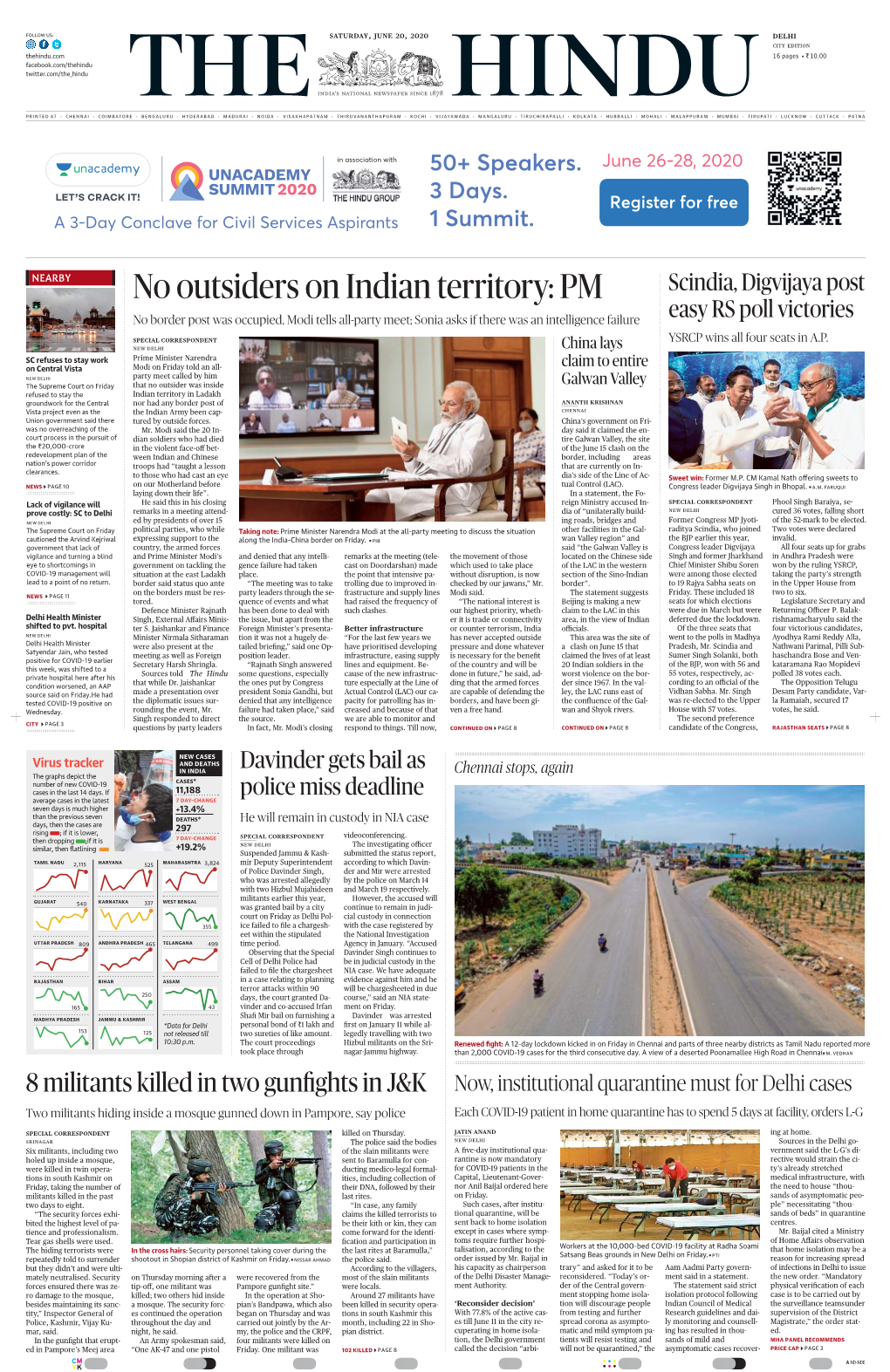 PM Scindia, Digvijaya Post No Border Post Was Occupied, Modi Tells All-Party Meet; Sonia Asks If There Was an Intelligence Failure Easy RS Poll Victories