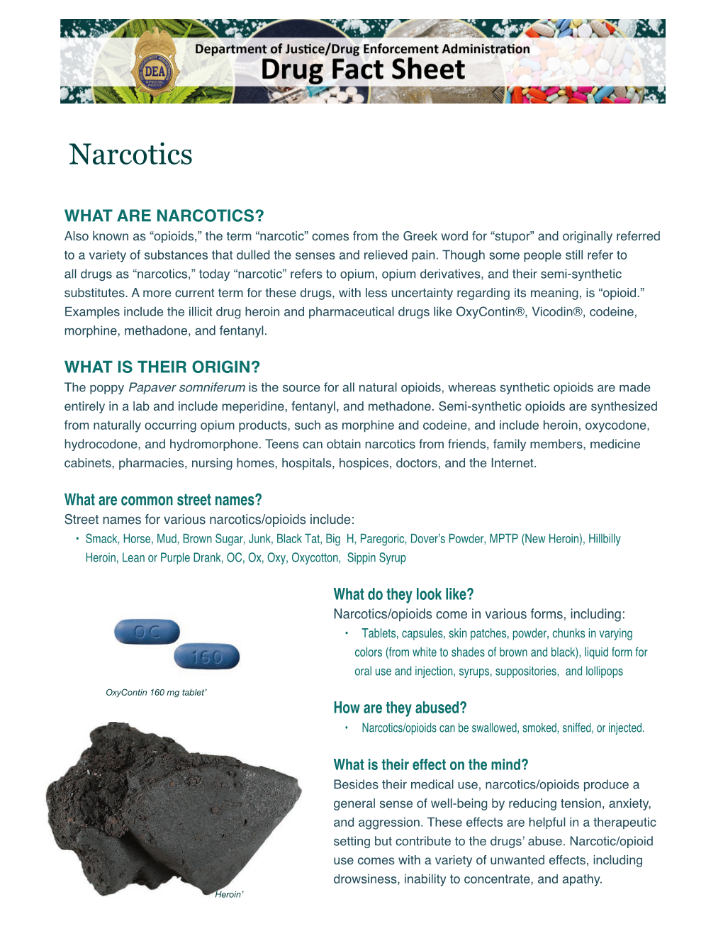 Drug Fact Sheet: Narcotics