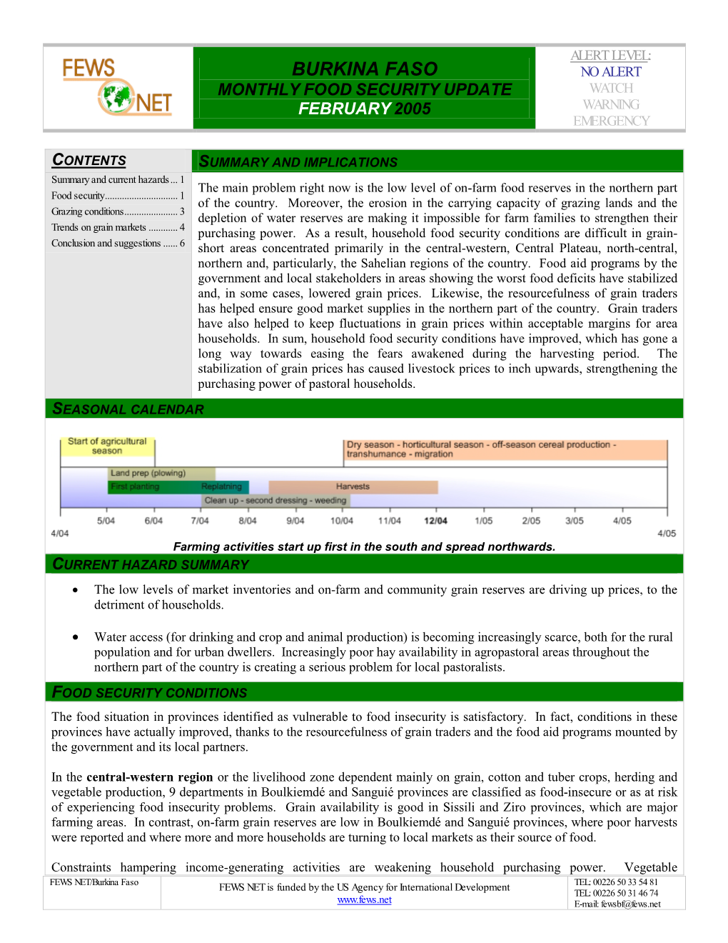 Burkina Faso Monthly Food Security Update, February 2006