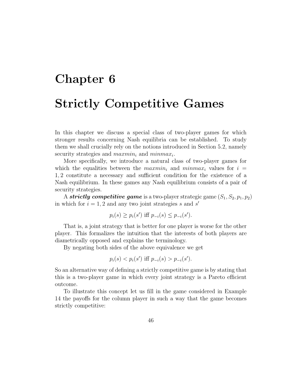 Chapter 6 Strictly Competitive Games