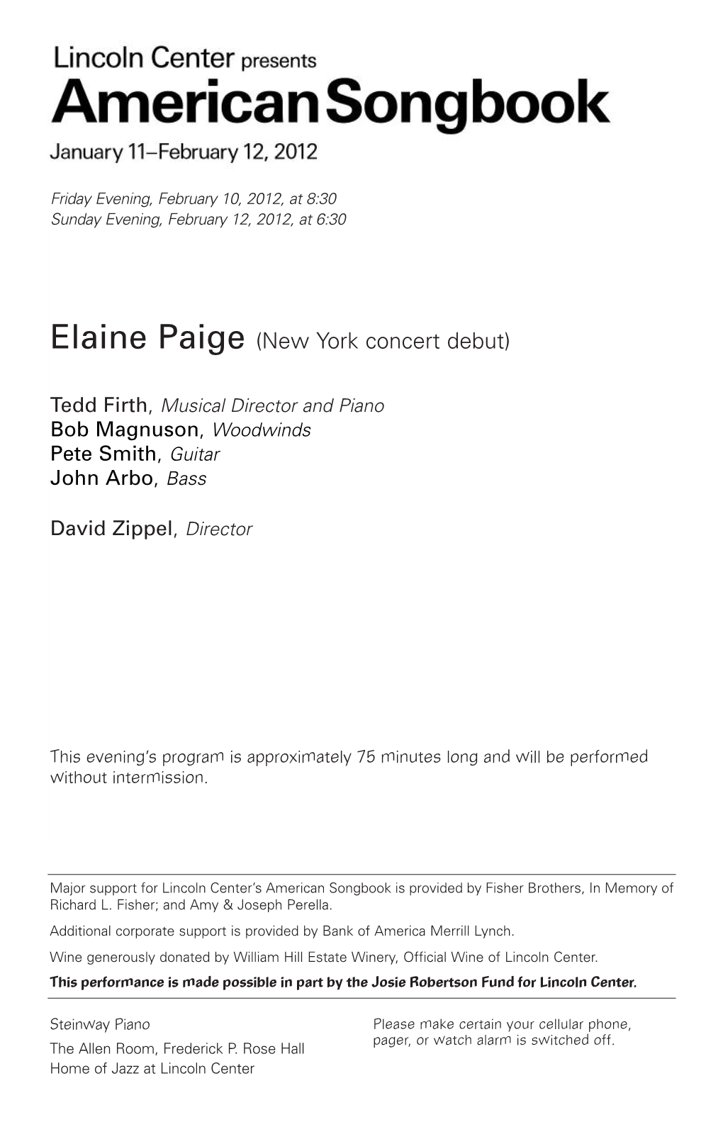 Elaine Paige (New York Concert Debut)