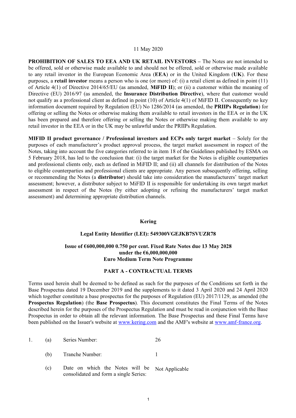 11 May 2020 PROHIBITION of SALES to EEA and UK