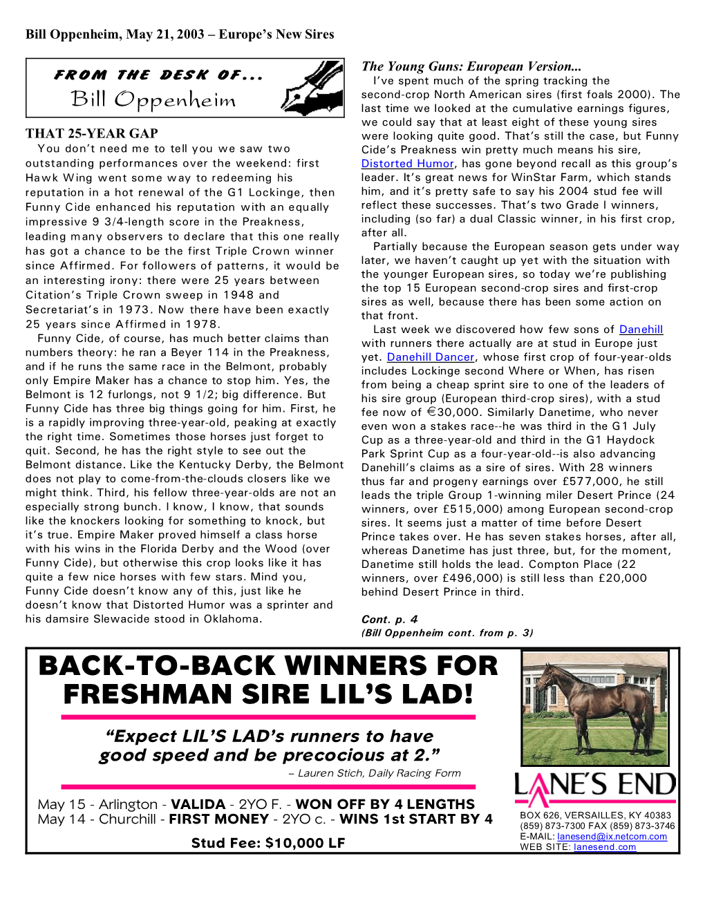 Back-To-Back Winners for Freshman Sire Lil's Lad!