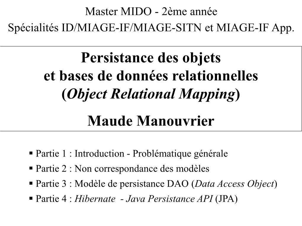 (Object Relational Mapping) Maude Manouvrier