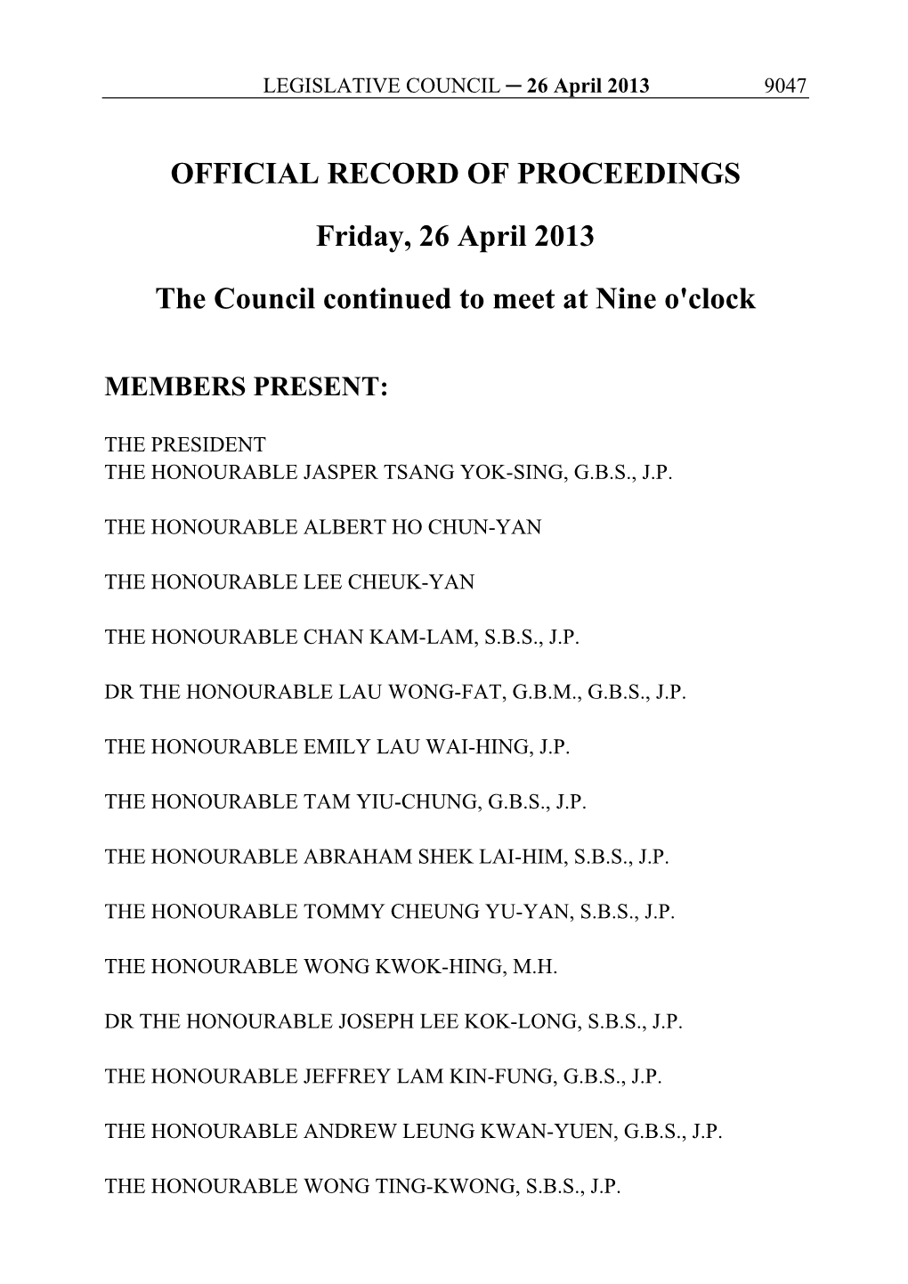 OFFICIAL RECORD of PROCEEDINGS Friday, 26 April