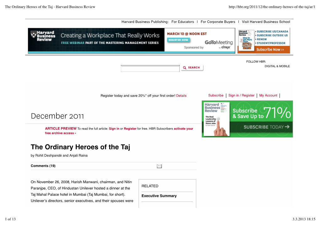 The Ordinary Heroes of the Taj - Harvard Business Review