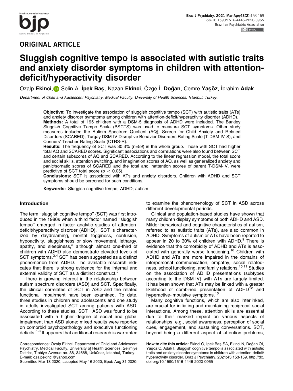 Sluggish Cognitive Tempo Is Associated with Autistic