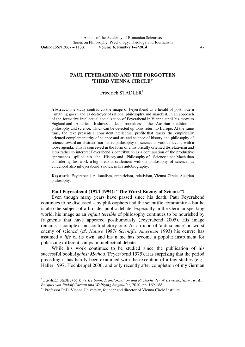 Paul Feyerabend and the Forgotten 'Third Vienna Circle' 49