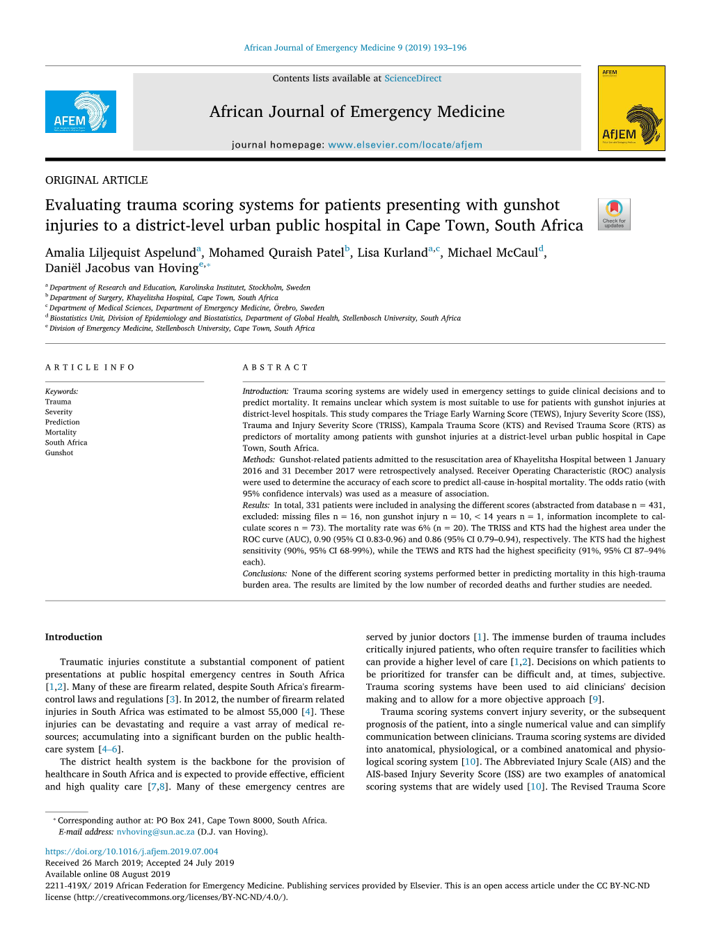 Evaluating Trauma Scoring Systems for Patients Presenting