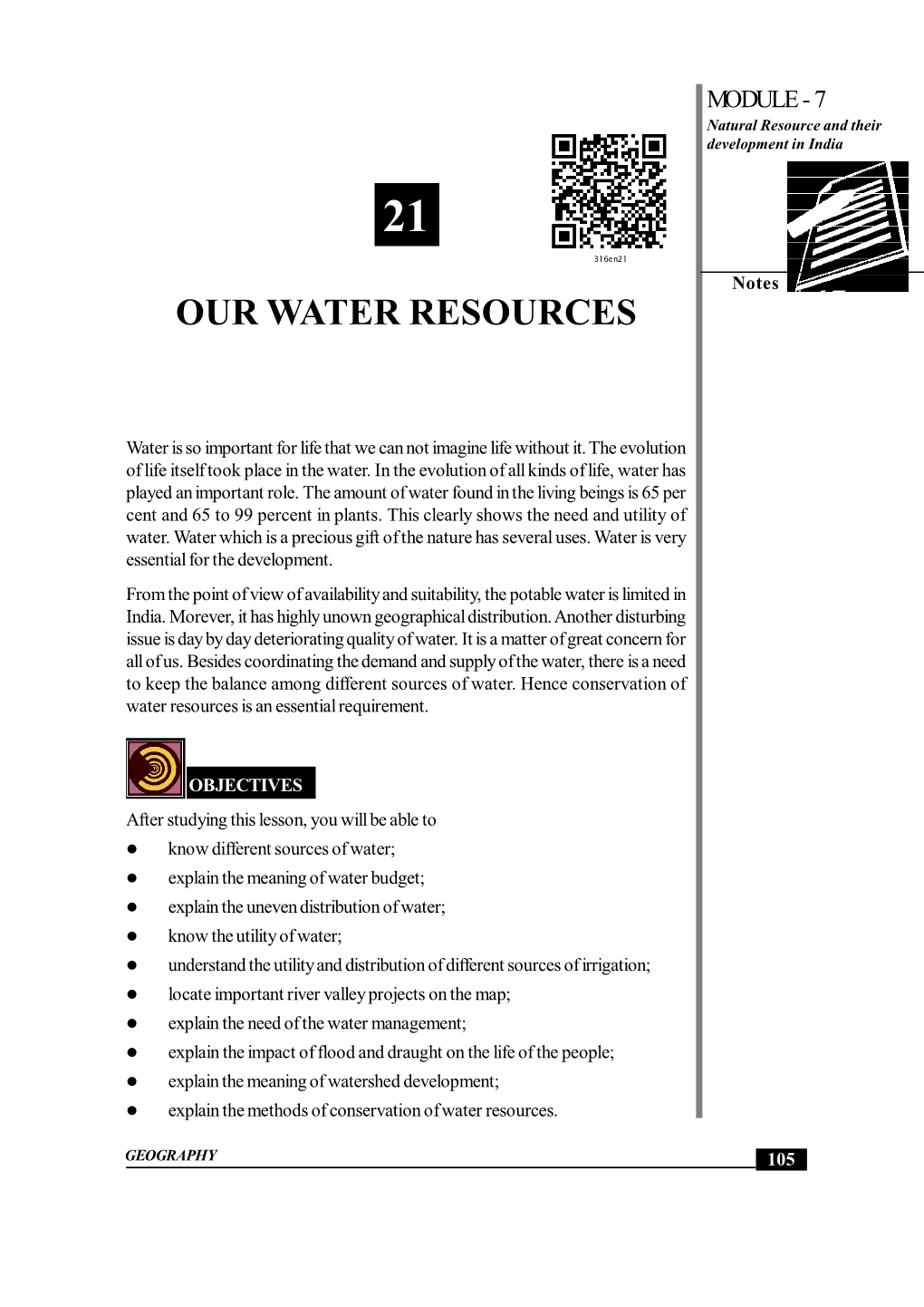 Our Water Resources MODULE - 7 Natural Resource and Their Development in India 21
