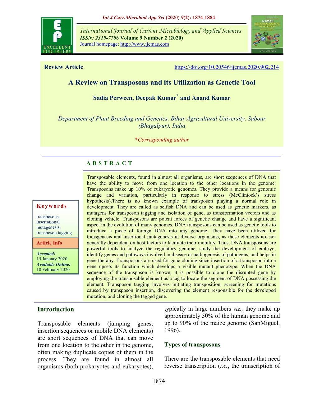 A Review on Transposons and Its Utilization As Genetic Tool