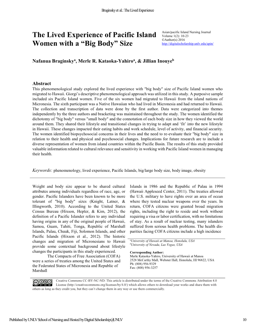 The Lived Experience of Pacific Island Women with A