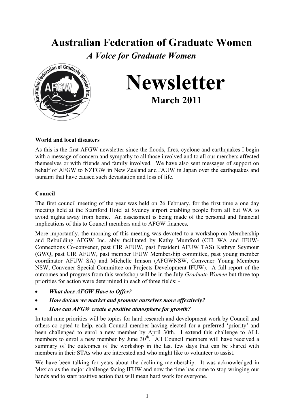 AFGW Newsletter March 2011