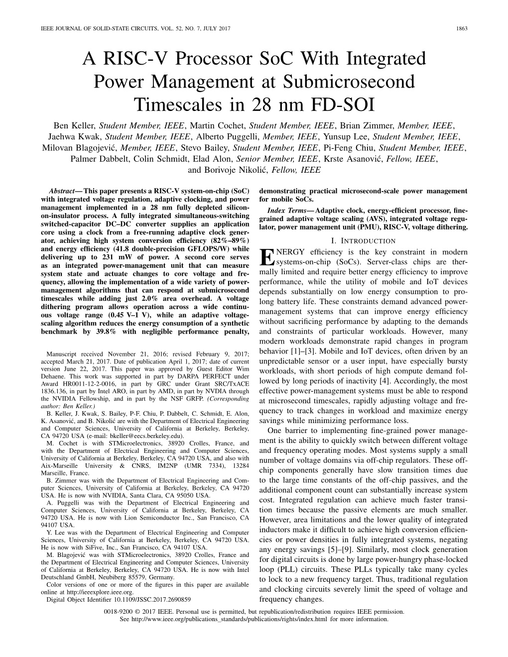 A RISC-V Processor Soc with Integrated Power Management at Submicrosecond Timescales in 28 Nm FD-SOI