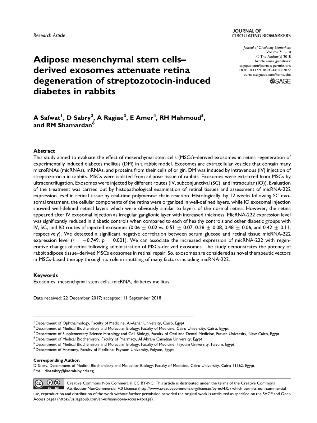 Adipose Mesenchymal Stem Cells– Derived Exosomes Attenuate Retina Degeneration of Streptozotocin-Induced Diabetes in Rabbits