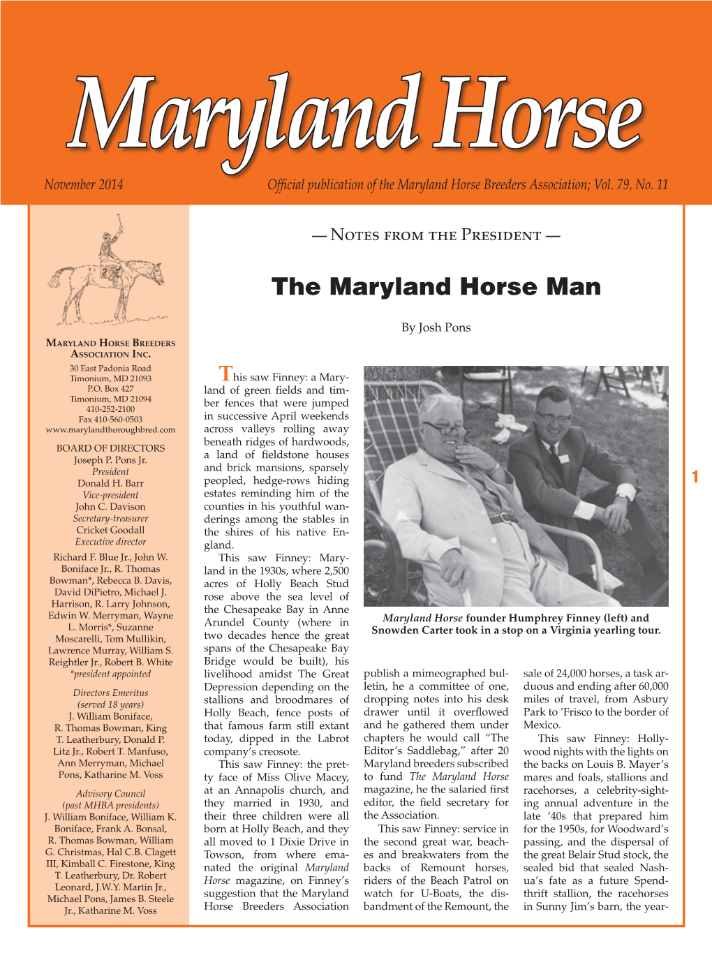 The Maryland Horse Breeders Association; Vol