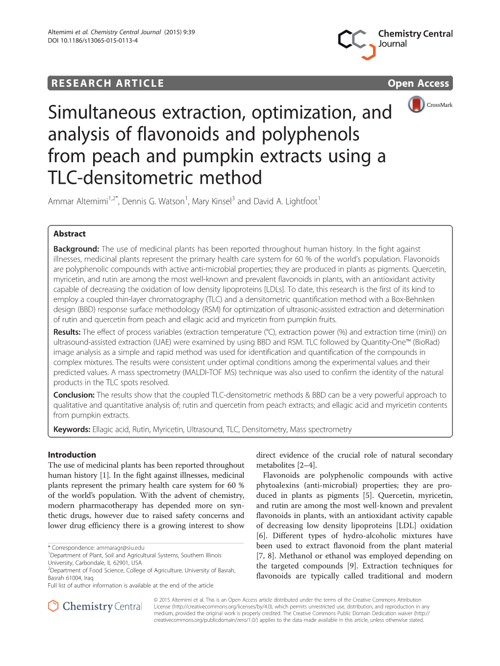 Simultaneous Extraction, Optimization, and Analysis of Flavonoids and Polyphenols from Peach and Pumpkin Extracts Using a TLC-Densitometric Method