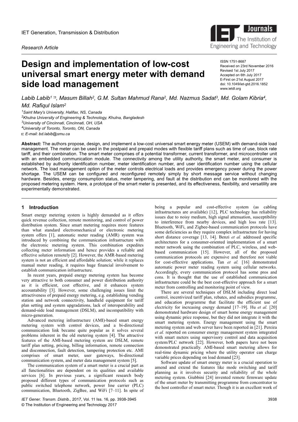 Design and Implementation of Low-Cost Universal Smart Energy