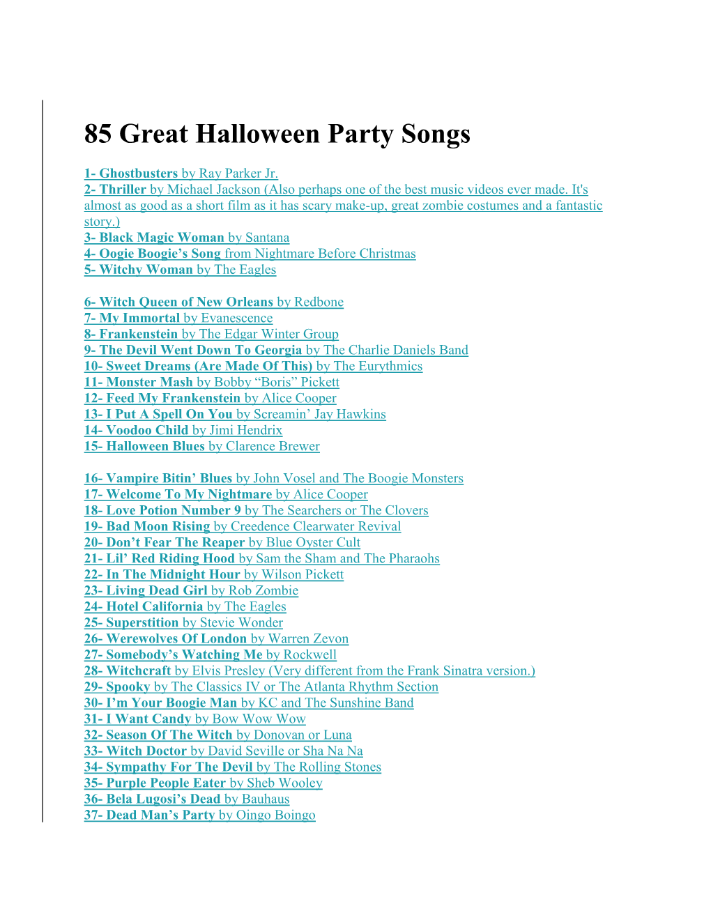 85 Great Halloween Party Songs