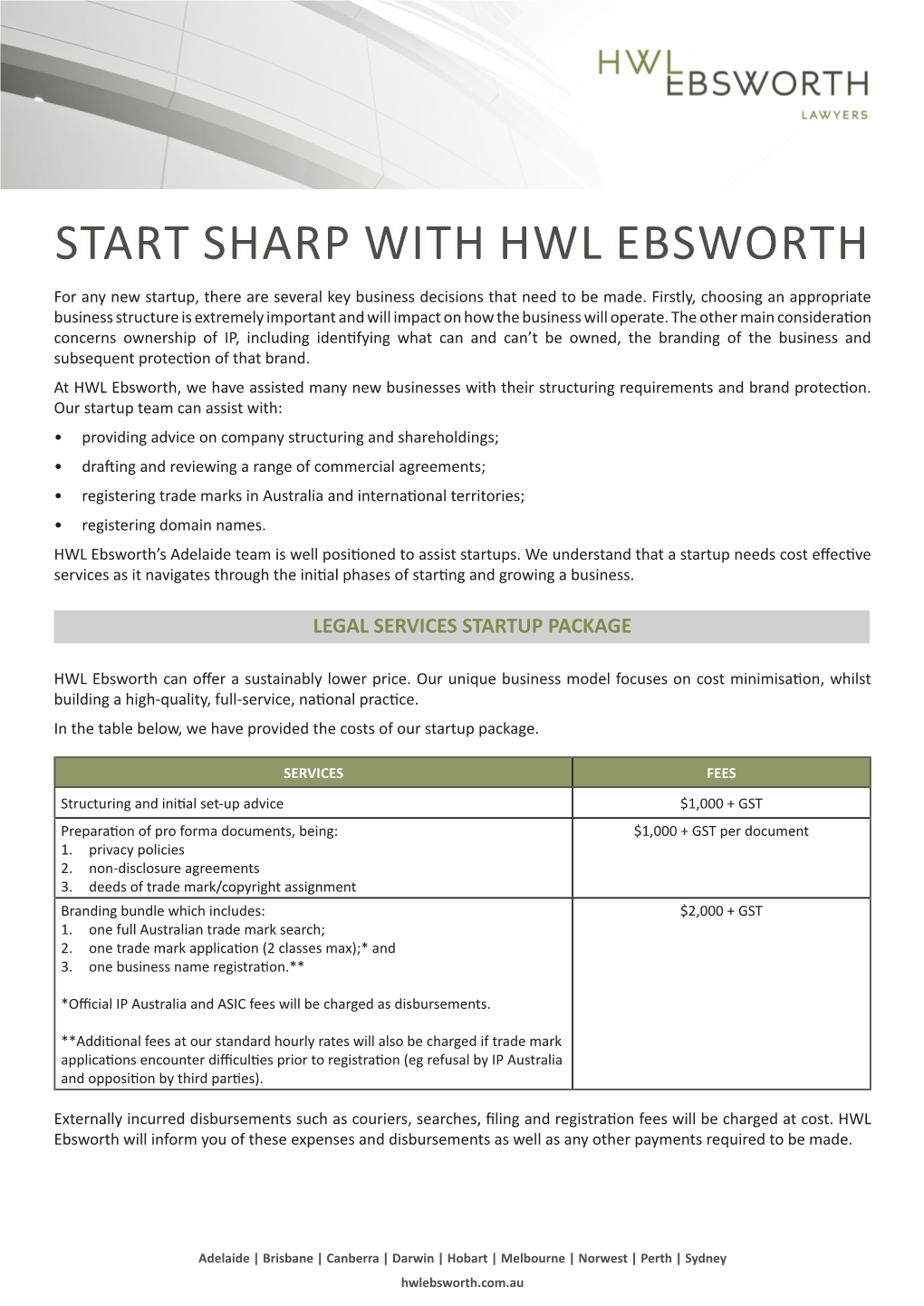 START SHARP with HWL EBSWORTH for Any New Startup, There Are Several Key Business Decisions That Need to Be Made