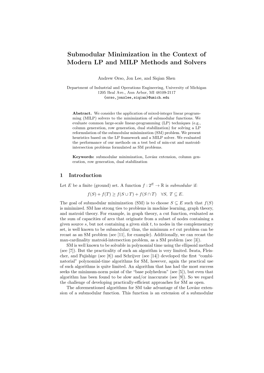 Submodular Minimization in the Context of Modern LP and MILP Methods and Solvers