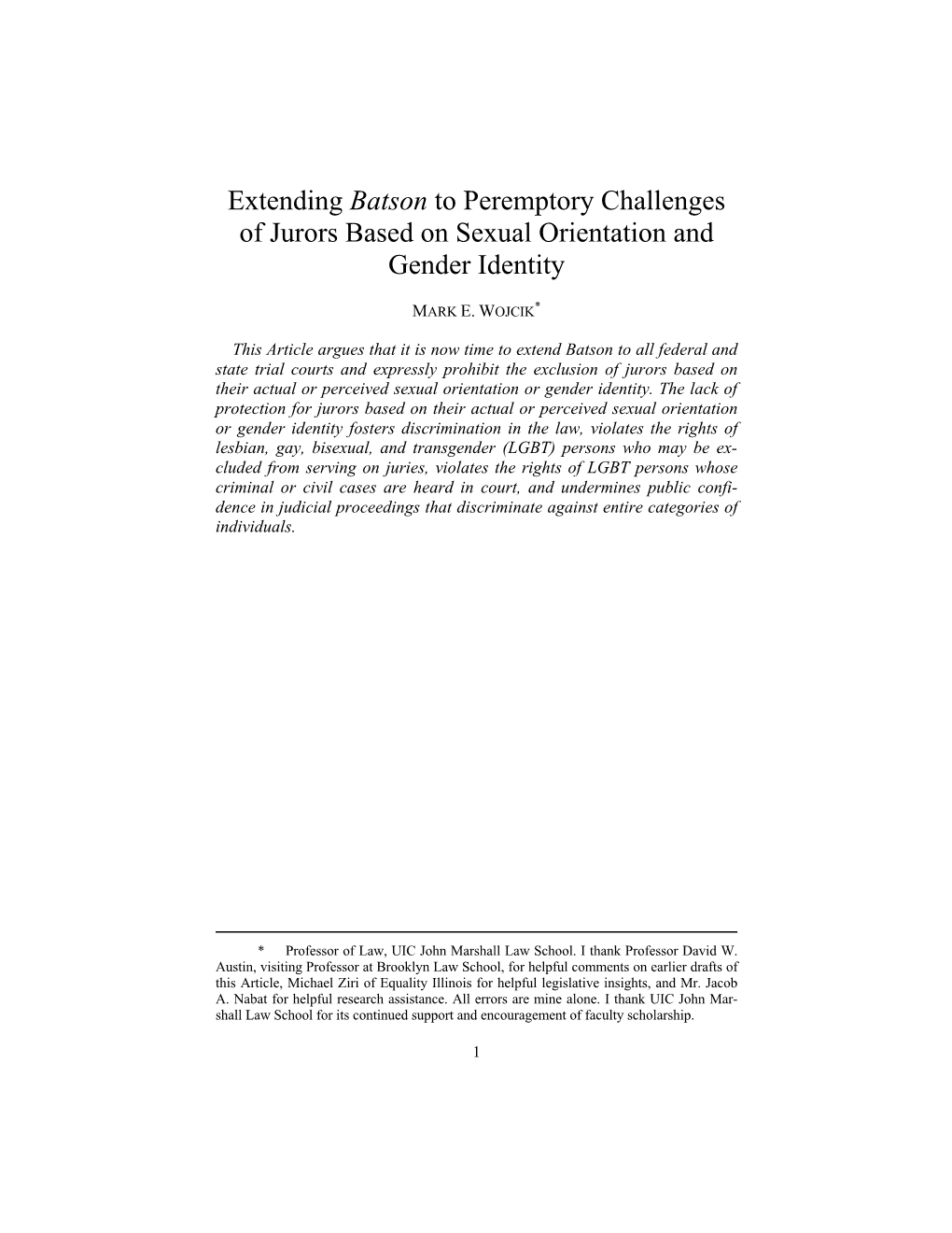 Extending Batson to Peremptory Challenges of Jurors Based on Sexual Orientation and Gender Identity