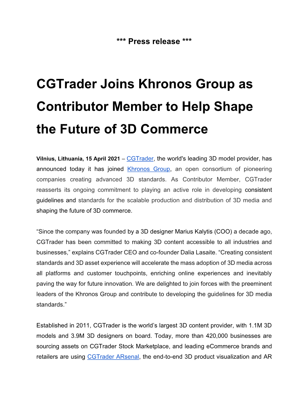 Cgtrader Joins Khronos Group As Contributor Member to Help Shape the Future of 3D Commerce