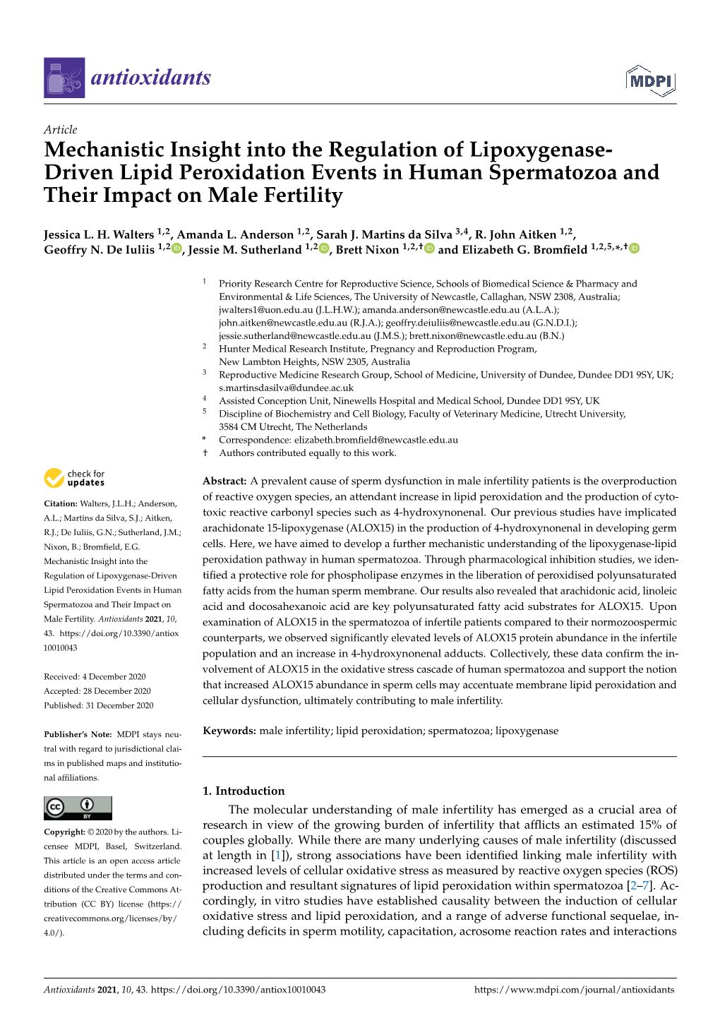 Mechanistic Insight Into the Regulation of Lipoxygenase- Driven Lipid Peroxidation Events in Human Spermatozoa and Their Impact on Male Fertility