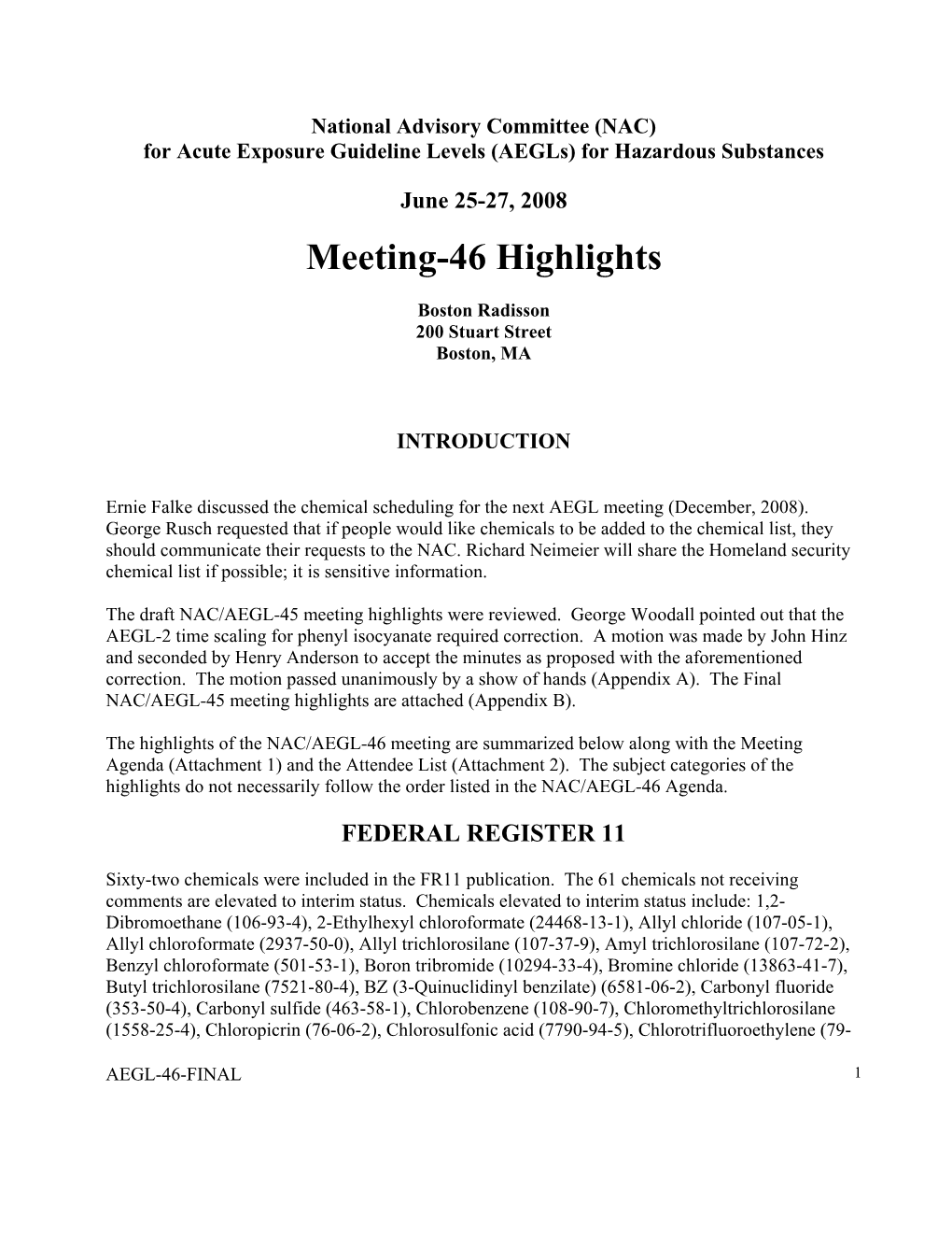 NAC/AEGL Committee Meeting Minutes, June 2008