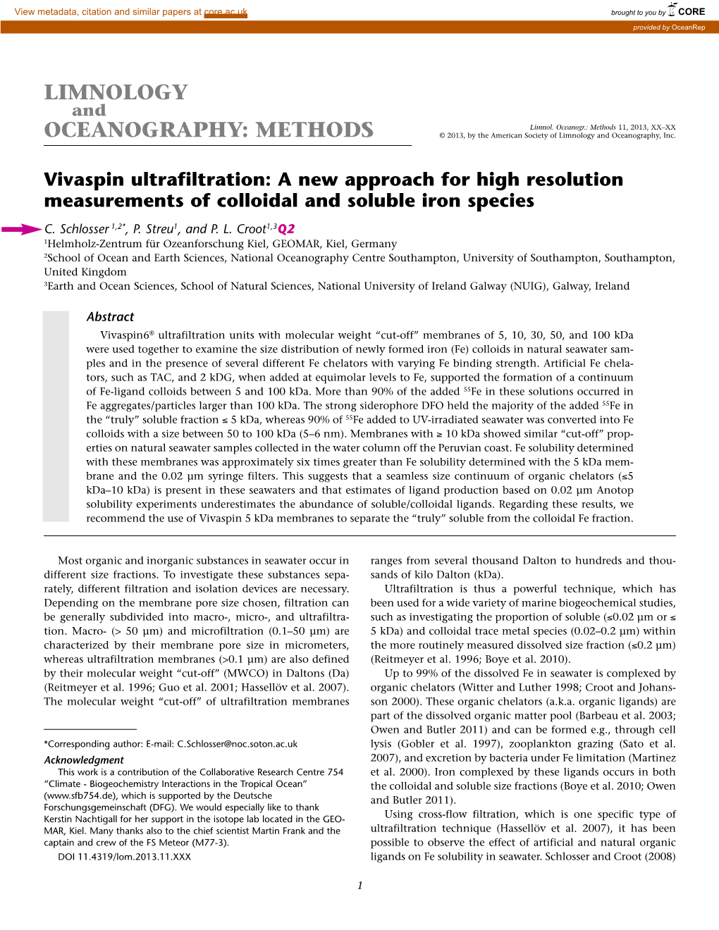 Limnology Oceanography: Methods