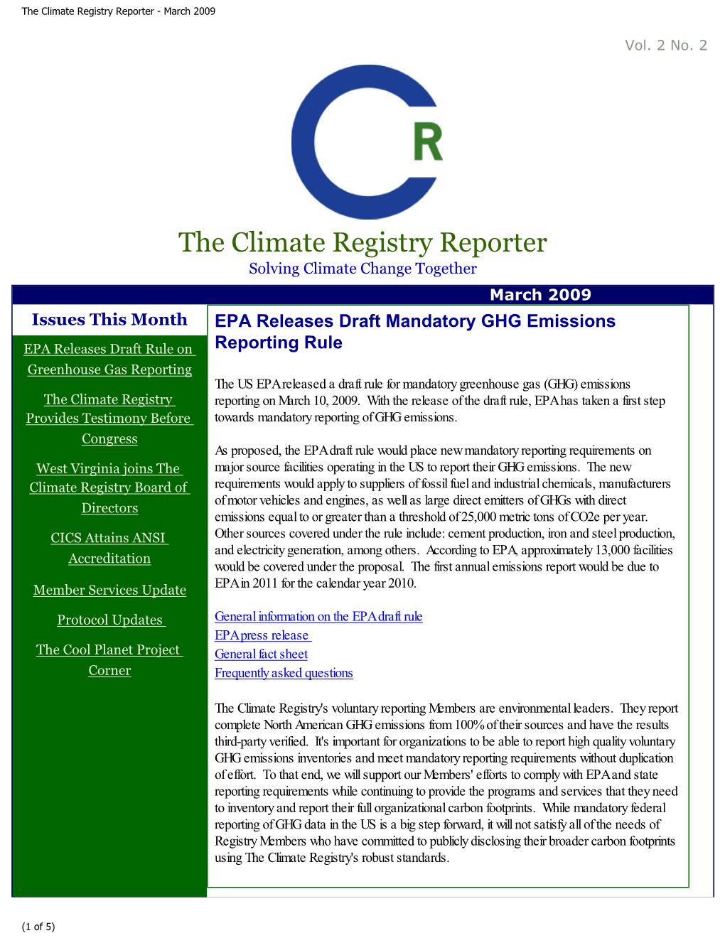 The Climate Registry Reporter - March 2009