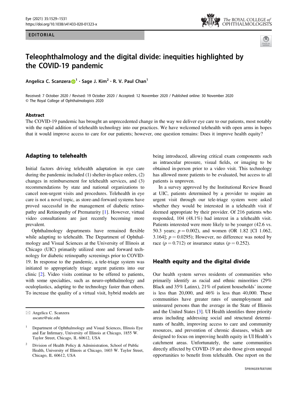 Teleophthalmology and the Digital Divide: Inequities Highlighted by the COVID-19 Pandemic