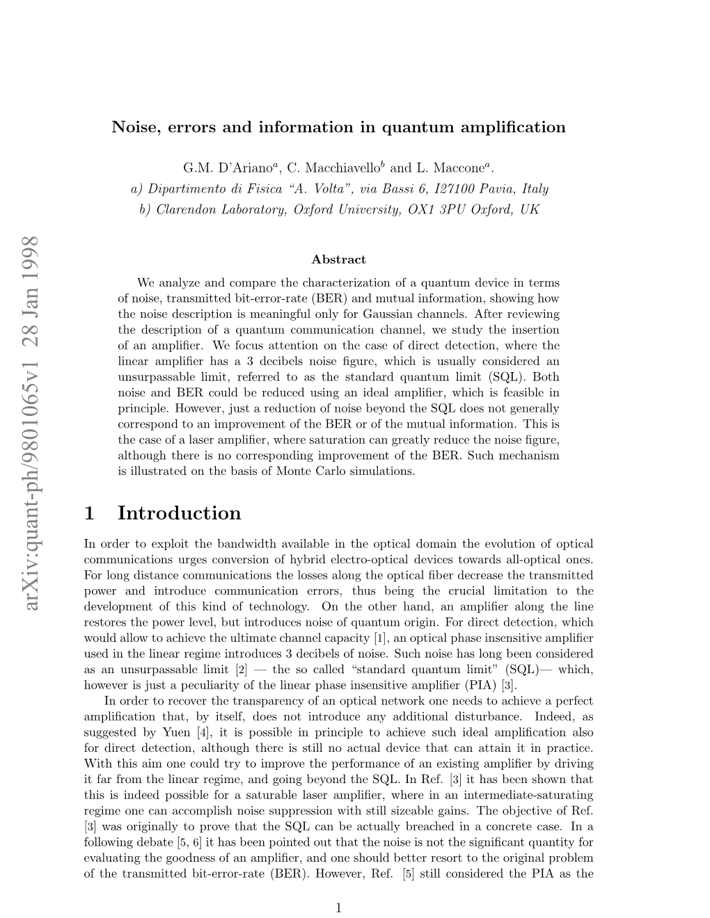 Noise, Errors and Information in Quantum Amplification