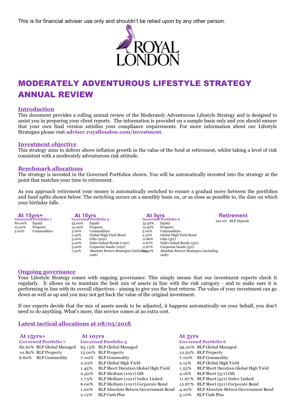 Moderately Adventurous Lifestyle Strategy - Cash - Annual Review