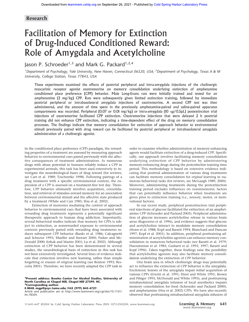 Facilitation of Memory for Extinction of Drug-Induced Conditioned Reward: Role of Amygdala and Acetylcholine Jason P