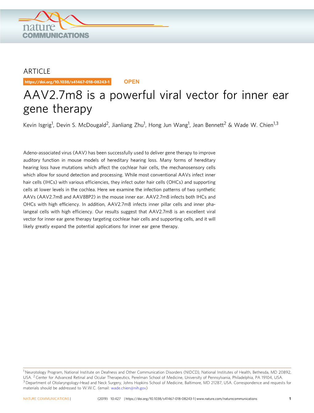 AAV2.7M8 Is a Powerful Viral Vector for Inner Ear Gene Therapy