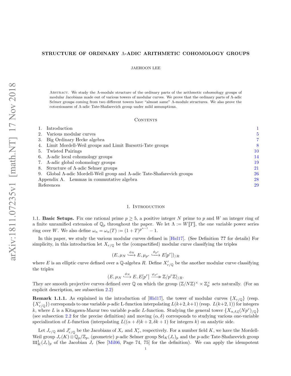 Structure of Ordinary $\Lambda $-Adic Arithmetic Cohomology Groups