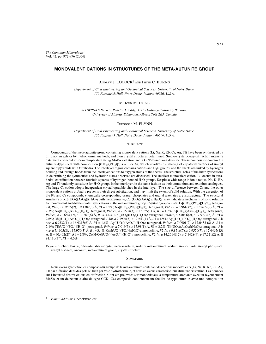 Monovalent Cations in Structures of the Meta-Autunite Group