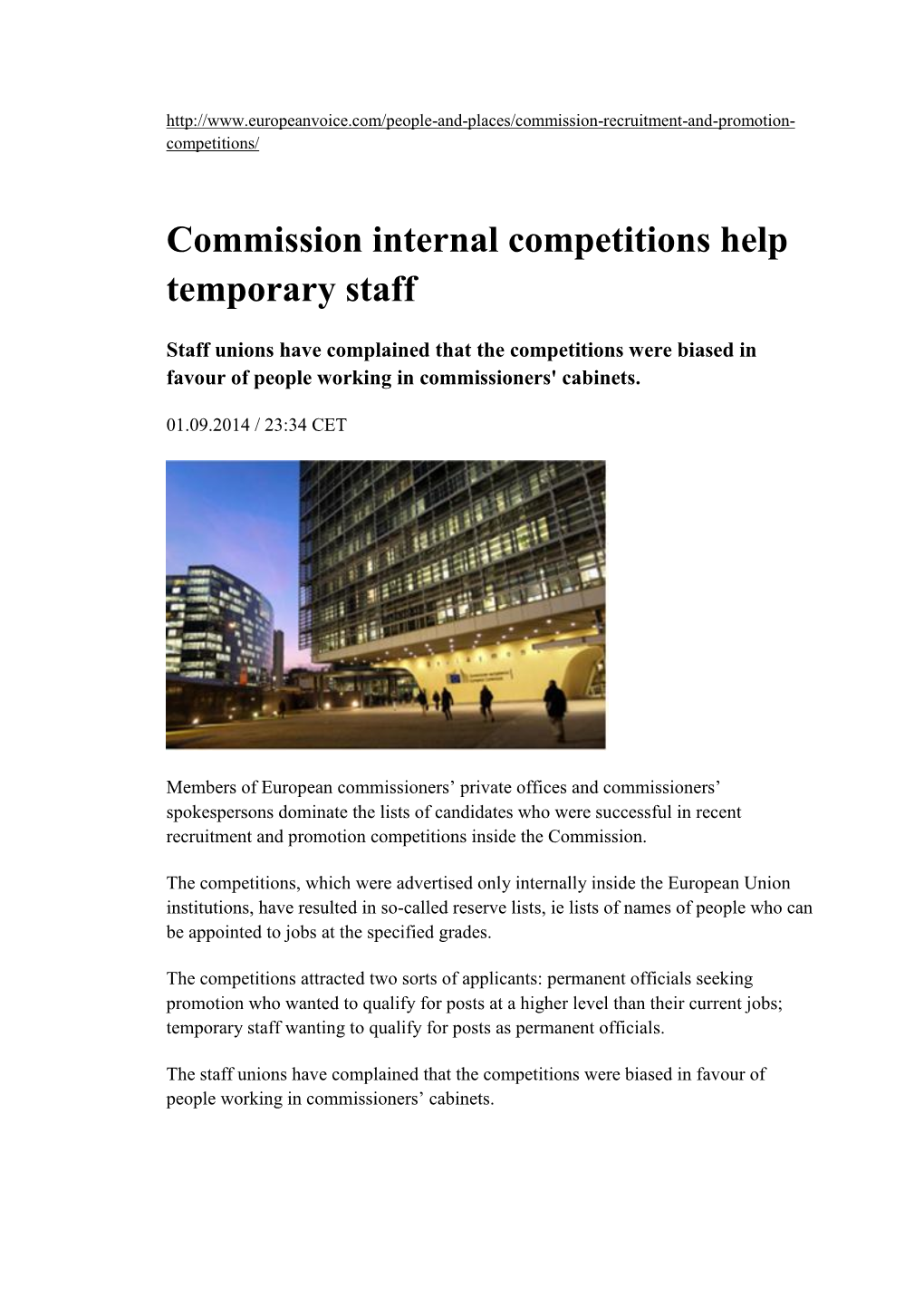 Commission Internal Competitions Help Temporary Staff