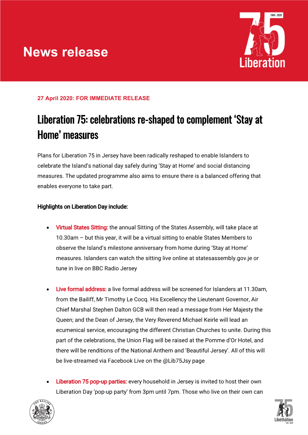 Liberation 75: Celebrations Re-Shaped to Complement ‘Stay at Home’ Measures