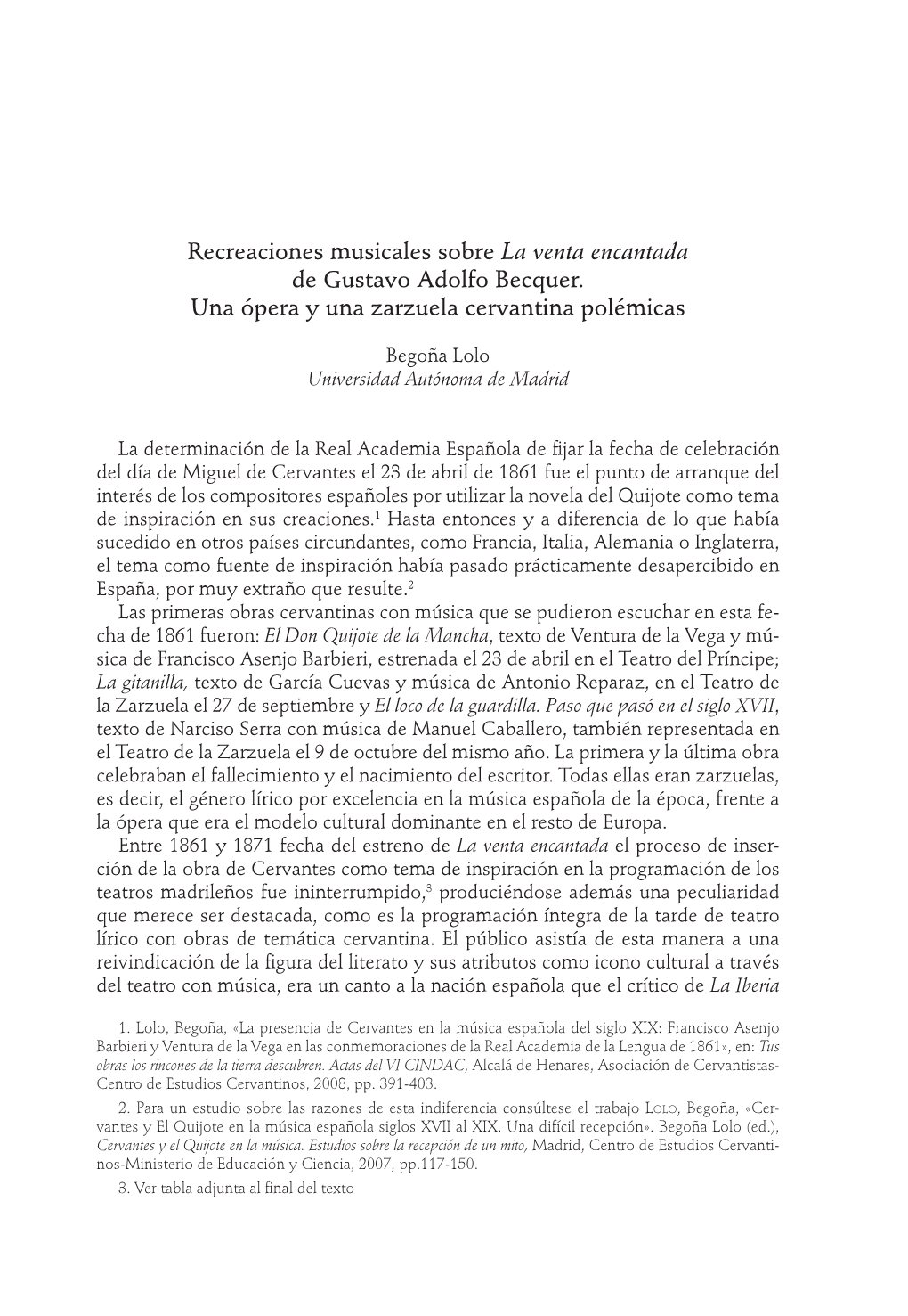 Recreaciones Musicales Sobre La Venta Encantada De Gustavo Adolfo Becquer