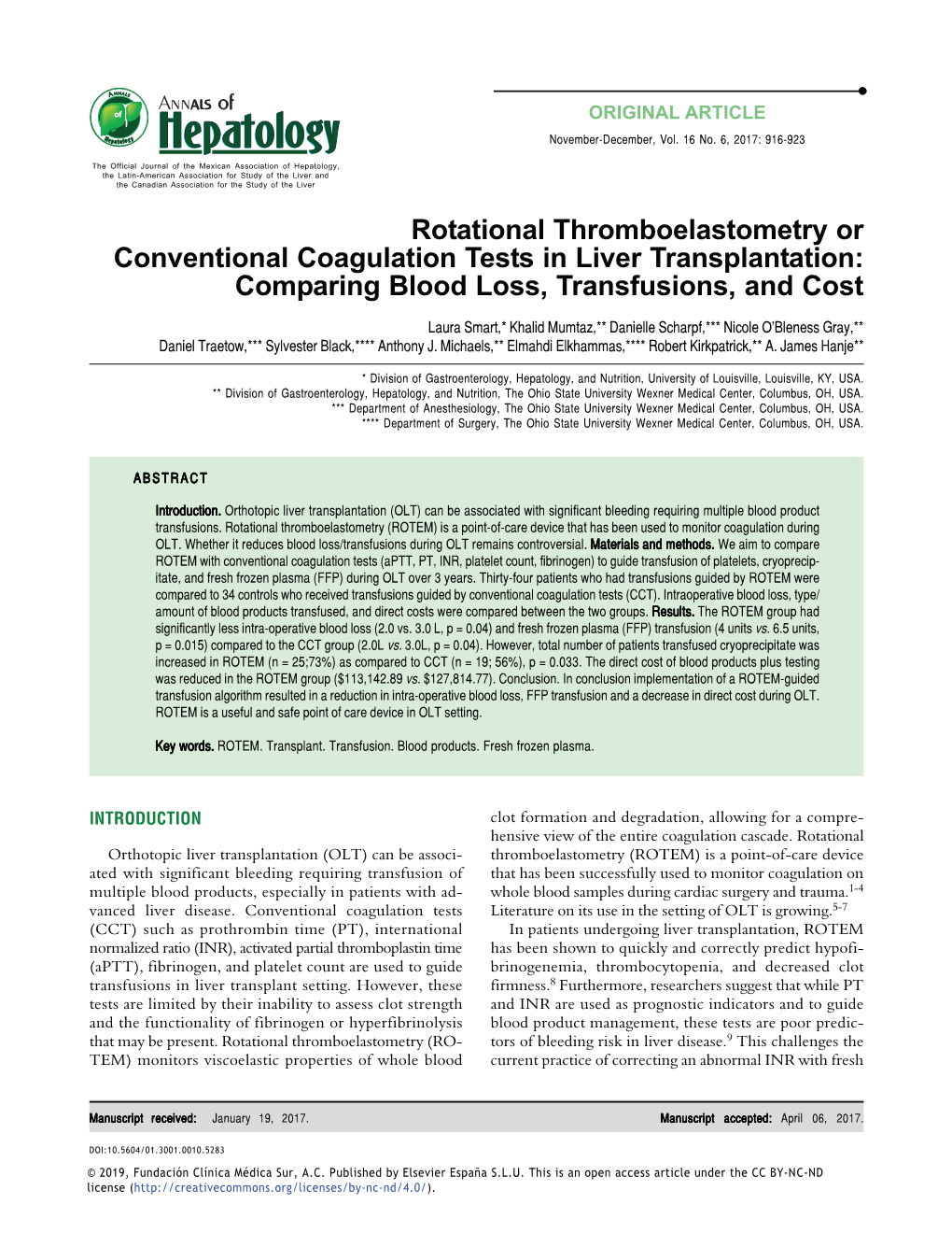 Rotational Thromboelastometry Or Conventional Coagulation Tests in Liver Transplantation: Comparing Blood Loss, Transfusions, and Cost