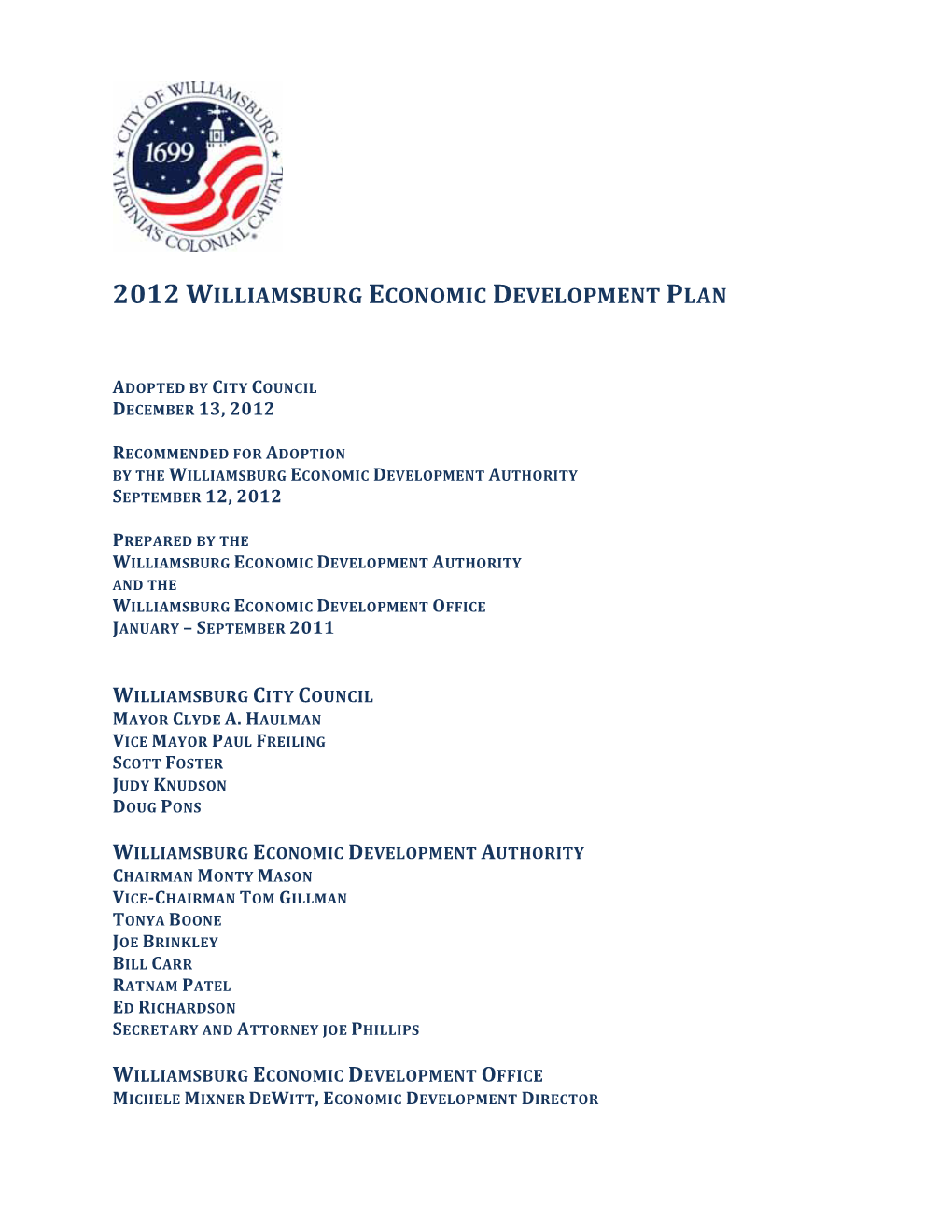 2012 Williamsburg Economic Development Plan