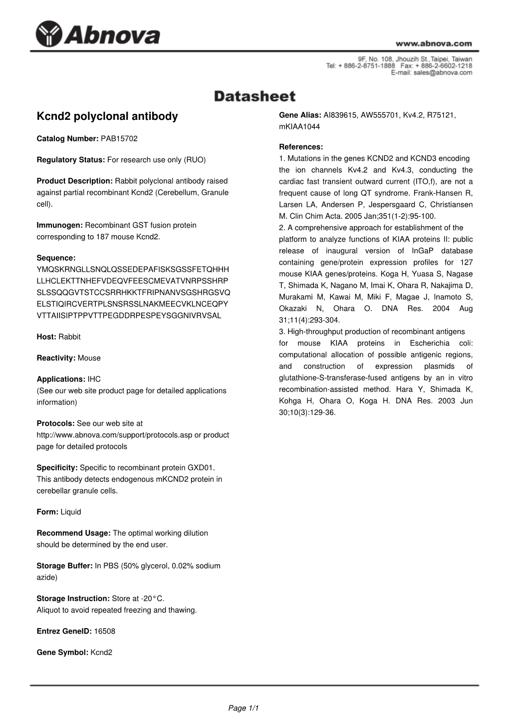 Kcnd2 Polyclonal Antibody