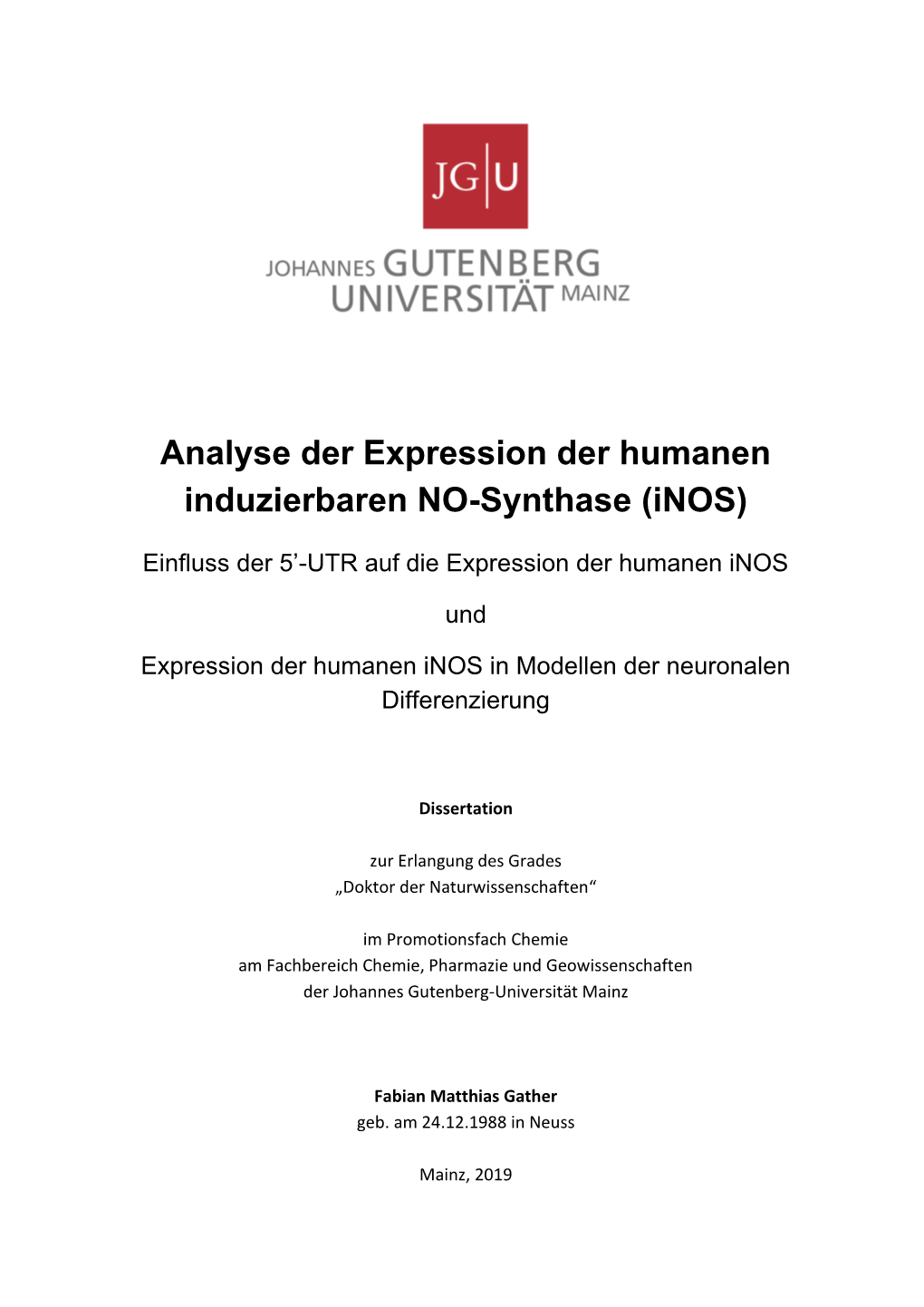 Analyse Der Expression Der Humanen Induzierbaren NO-Synthase (Inos)