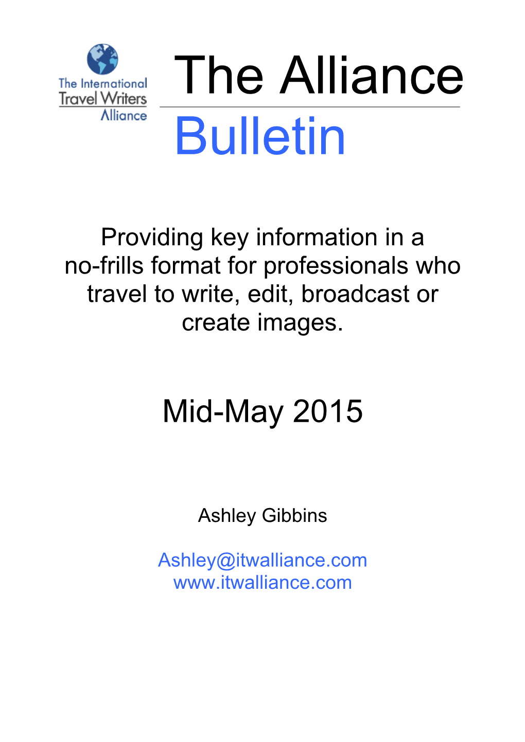 Alliance Bulletin Mid May 2015