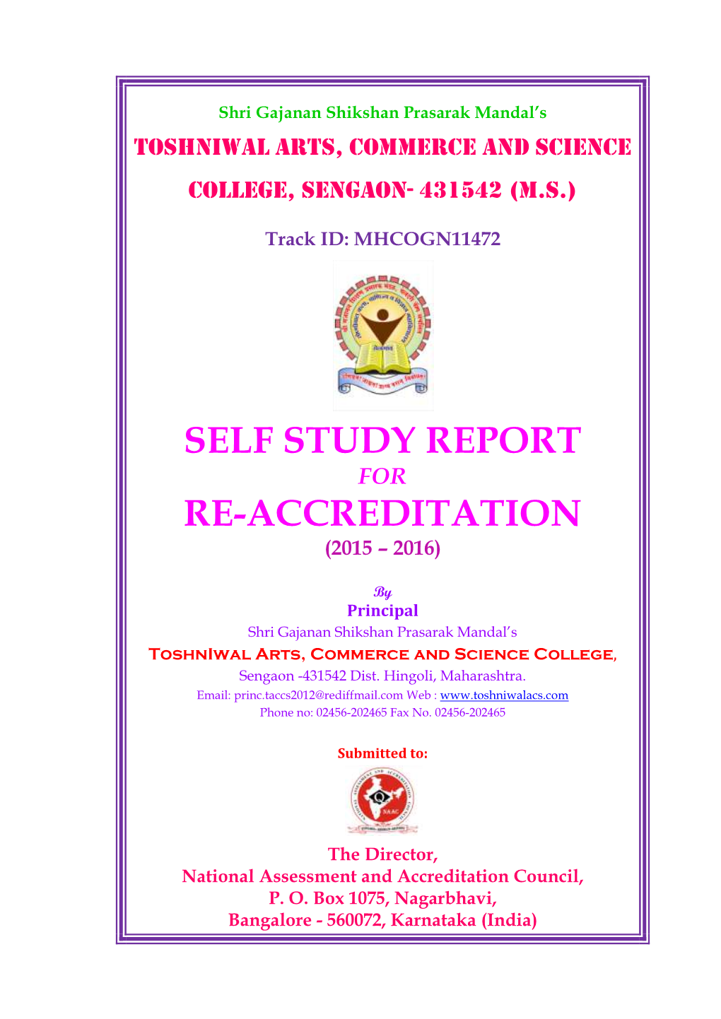 Self Study Report Re-Accreditation