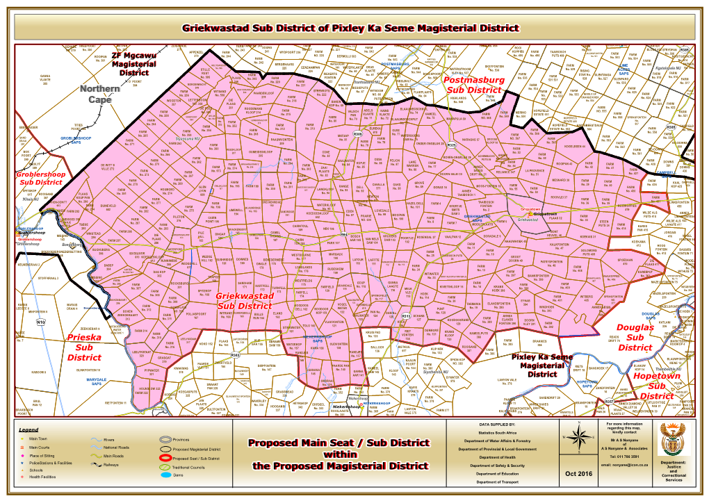 Northern Cape Proposed Main Seat / Sub District Within the Proposed Magisterial District Griekwastad Sub District of Pixley Ka S